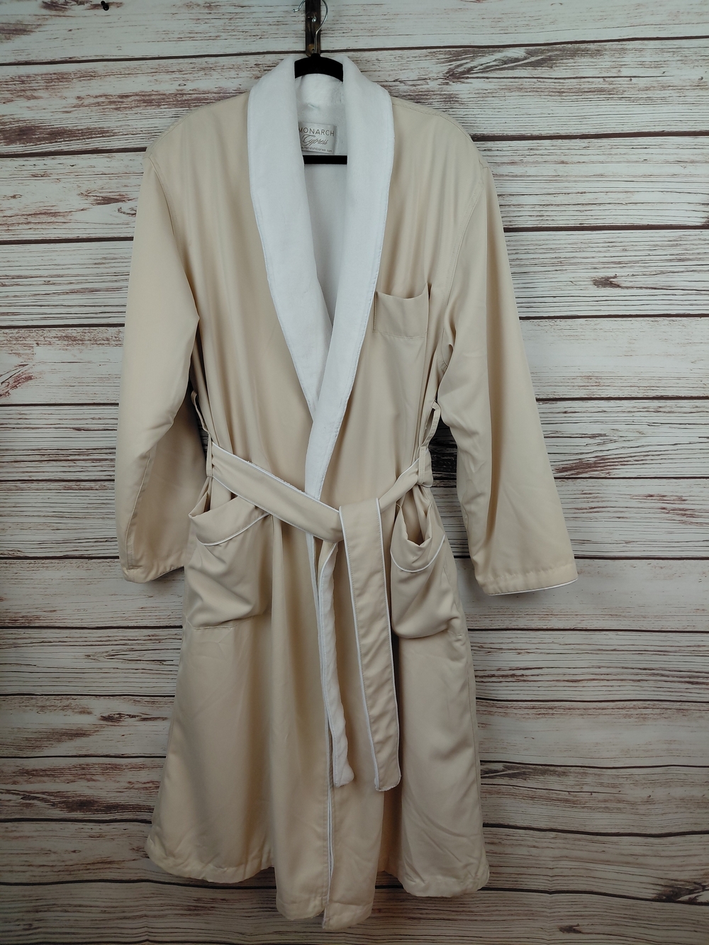 Monarch Cypress Size XL Tan/White Lined Long Hotel Bathrobe Spa Robe